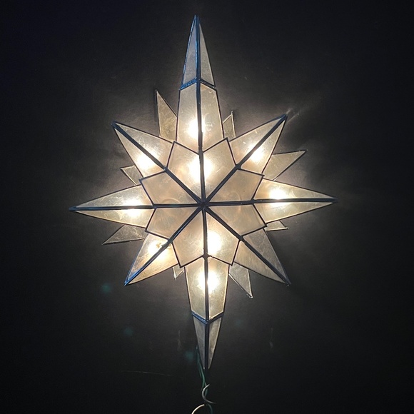 VTG 80s Kurt Adler Capiz Tree Topper Electrified Double Silver/White North Star - Picture 1 of 12